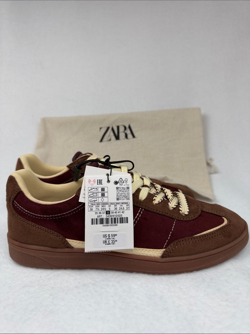 Zara Women’s Burgundy Red Brown Sneakers Size 7.5 Brand New - Picture 16 of 16
